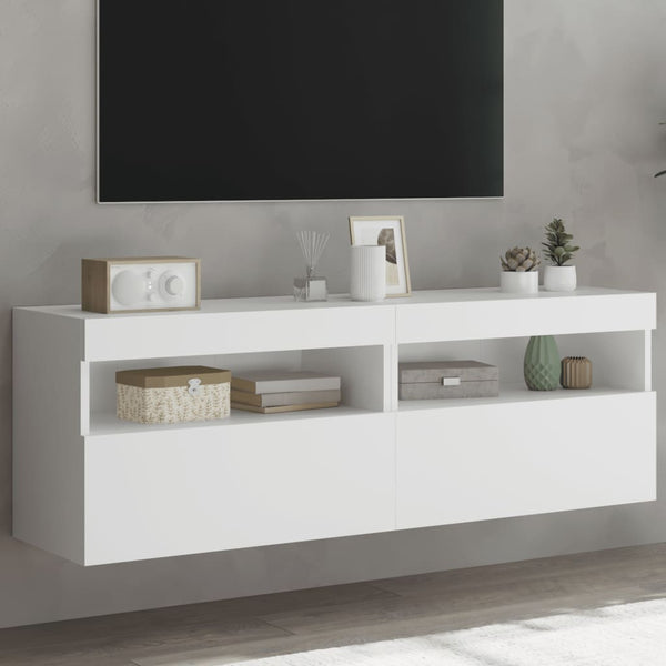 Weiße TV-Wandschränke mit LED-Beleuchtung Manceva 60x30x40cm (2 Stück)