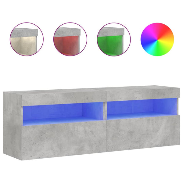 TV-Wandschränke Manceva 60x30x40cm, betongrau (2 Stück mit LED-Beleuchtung)