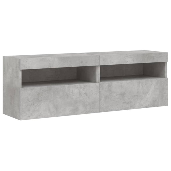 TV-Wandschränke Manceva 60x30x40cm, betongrau (2 Stück mit LED-Beleuchtung)