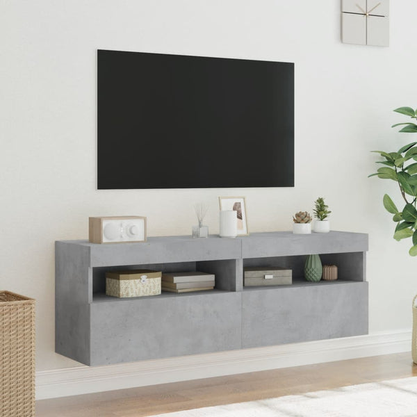 TV-Wandschränke Manceva 60x30x40cm, betongrau (2 Stück mit LED-Beleuchtung)