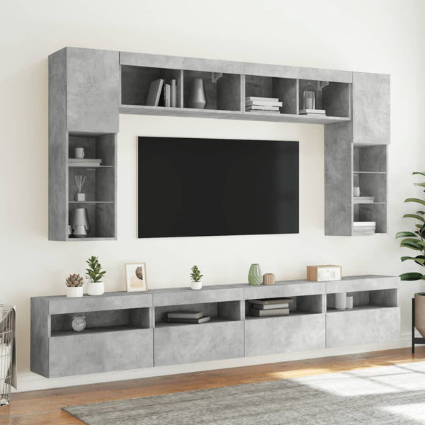 TV-Wandschränke Manceva 60x30x40cm, betongrau (2 Stück mit LED-Beleuchtung)