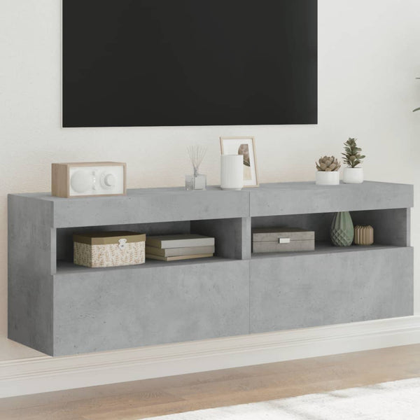 TV-Wandschränke Manceva 60x30x40cm, betongrau (2 Stück mit LED-Beleuchtung)