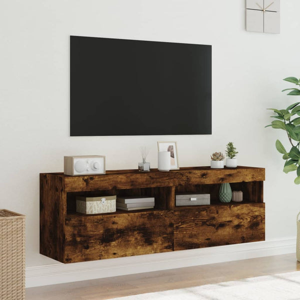 Räuchereiche TV-Wandschränke Manceva 60x30x40cm (mit 2 LED-Leuchten)