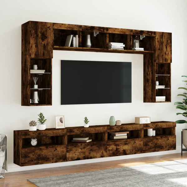 Räuchereiche TV-Wandschränke Manceva 60x30x40cm (mit 2 LED-Leuchten)