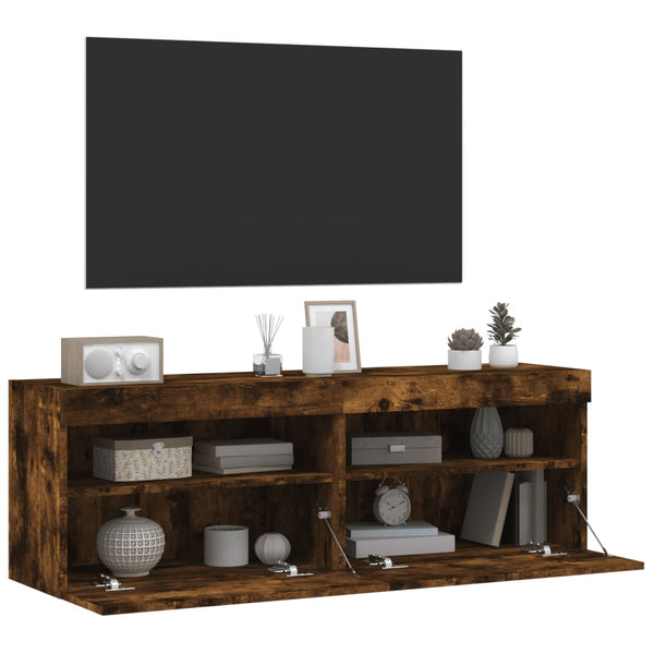 Räuchereiche TV-Wandschränke Manceva 60x30x40cm (mit 2 LED-Leuchten)