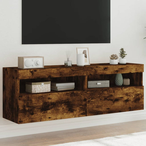 Räuchereiche TV-Wandschränke Manceva 60x30x40cm (mit 2 LED-Leuchten)