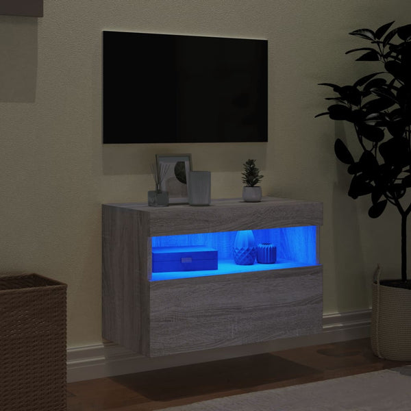 Grauer TV-Wandschrank Manceva 60x30x40cm (mit LED-Beleuchtung Sonoma)