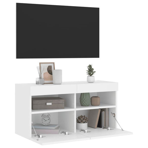Weißer TV-Wandschrank Manceva 80x30x40cm (mit LED-Beleuchtung)