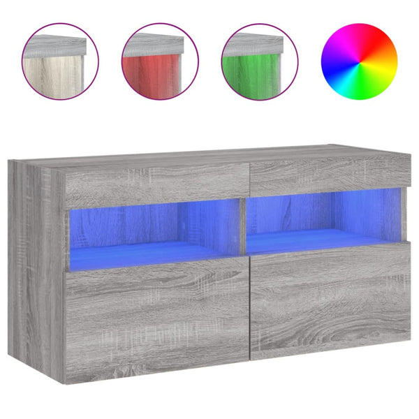 Grauer TV-Wandschrank Manceva 80x30x40cm (mit LED-Beleuchtung Sonoma)