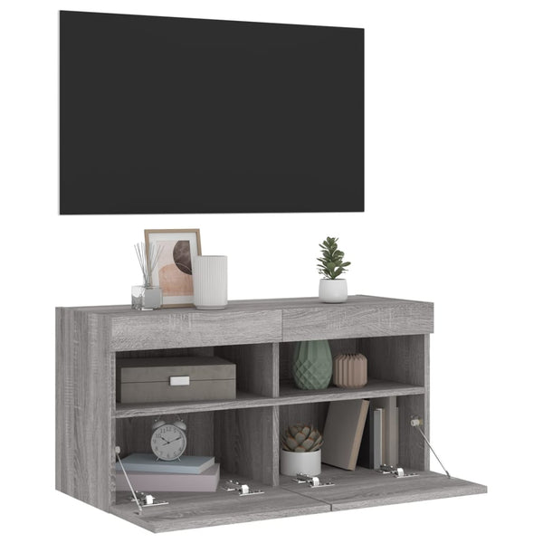 Grauer TV-Wandschrank Manceva 80x30x40cm (mit LED-Beleuchtung Sonoma)