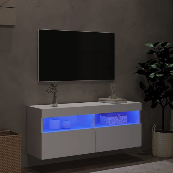 Weißer TV-Wandschrank Manceva 100x30x40cm (mit LED-Beleuchtung)
