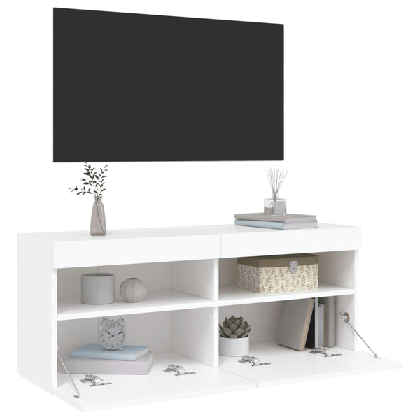 Weißer TV-Wandschrank Manceva 100x30x40cm (mit LED-Beleuchtung)