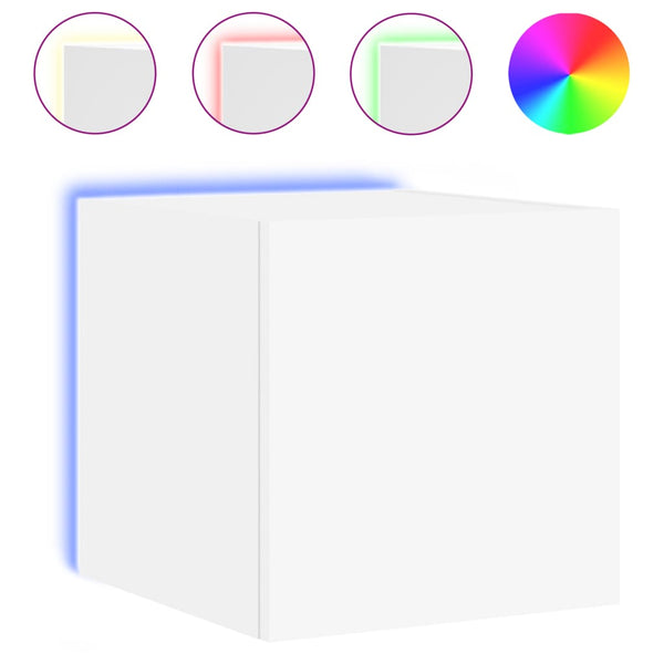 Weiße TV-Wandhalterung Genutu 30,5x35x30cm (mit LED-Beleuchtung)