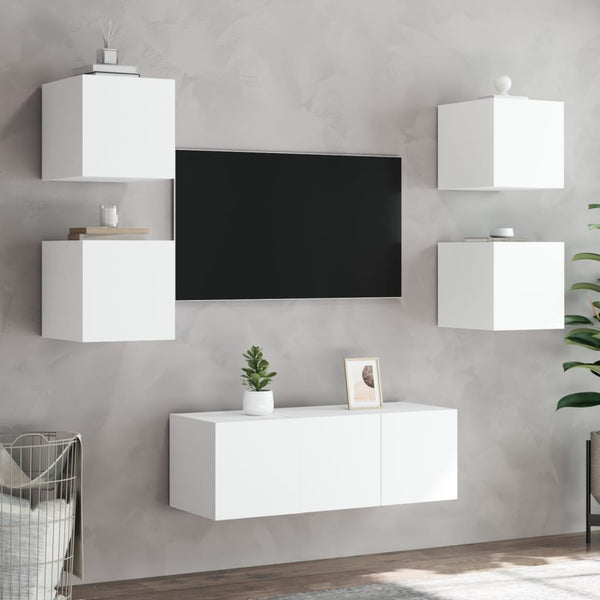 Weiße TV-Wandhalterung Genutu 30,5x35x30cm (mit LED-Beleuchtung)