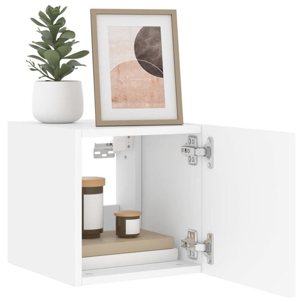 Weiße TV-Wandhalterung Genutu 30,5x35x30cm (mit LED-Beleuchtung)