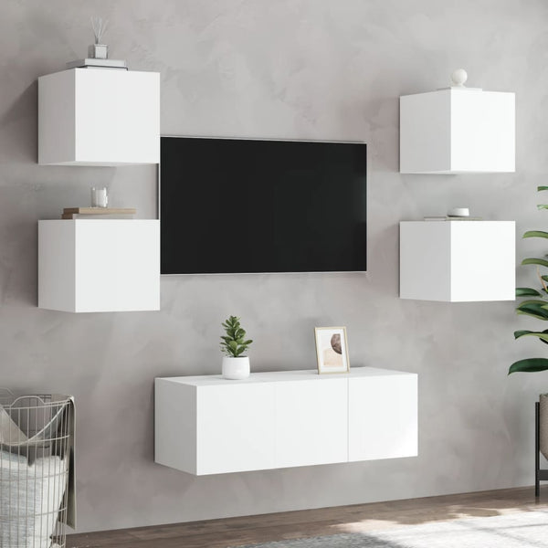 Weiße TV-Wandschränke mit LED-Beleuchtung Genutu 30,5x35x30cm (2 Stk.)