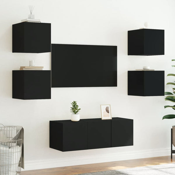 Schwarze TV-Wandschränke mit LED-Beleuchtung Genutu 30,5x35x30cm (2 St.)
