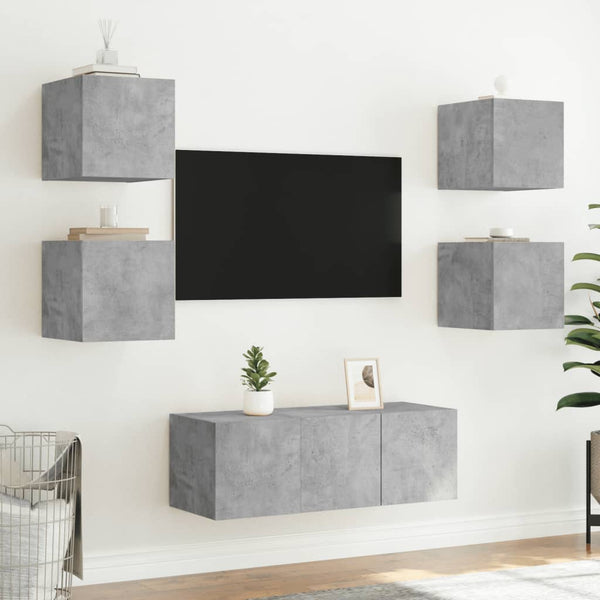 Betongrauer TV-Wandschrank Genutu 30,5x35x30cm (mit LED-Beleuchtung)