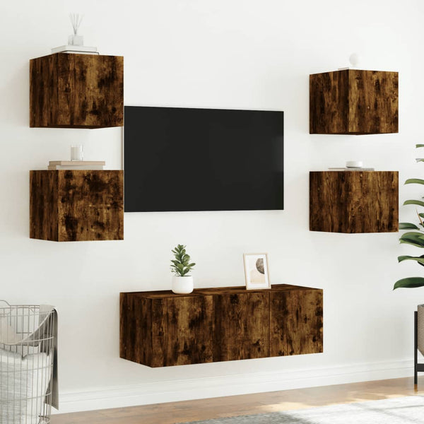 Räuchereiche TV-Wandschrank Genutu 30,5x35x30cm (mit LED-Beleuchtung)