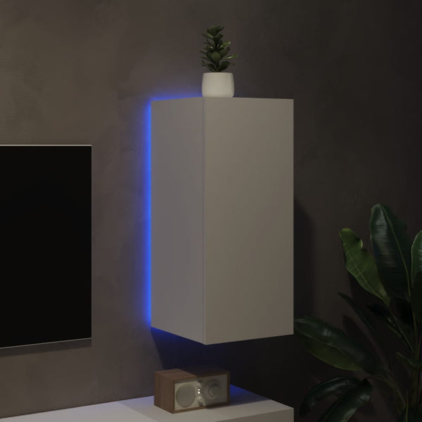Valkoinen tv-seinäkaappi Genutu 30,5x35x70cm (led-valoilla)