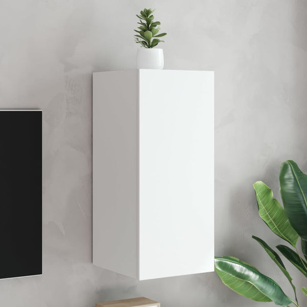 Valkoinen tv-seinäkaappi Genutu 30,5x35x70cm (led-valoilla)