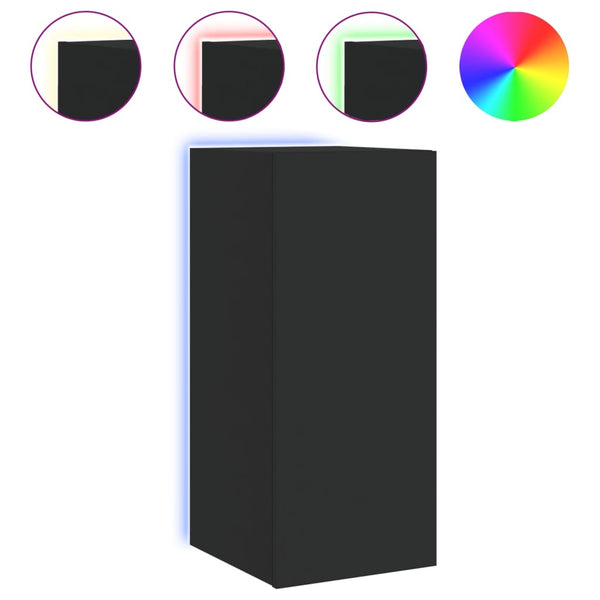 Schwarzer TV-Wandschrank Genutu 30,5x35x70cm (mit LED-Beleuchtung)