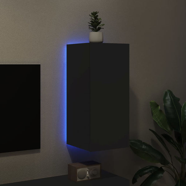 Schwarzer TV-Wandschrank Genutu 30,5x35x70cm (mit LED-Beleuchtung)
