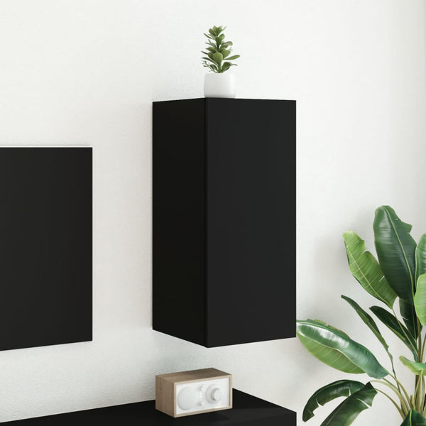 Schwarzer TV-Wandschrank Genutu 30,5x35x70cm (mit LED-Beleuchtung)