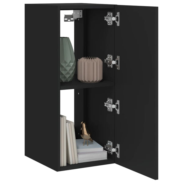 Schwarzer TV-Wandschrank Genutu 30,5x35x70cm (mit LED-Beleuchtung)
