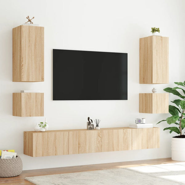 Sonoma-tammi tv-seinäkaapit Genutu 40,5x35x40cm (led-valoilla 2 kpl)