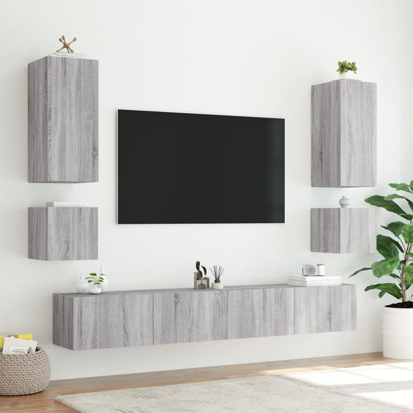 Harmaa tv-seinäkaappi Genutu 40,5x35x40cm (led-valoilla sonoma)