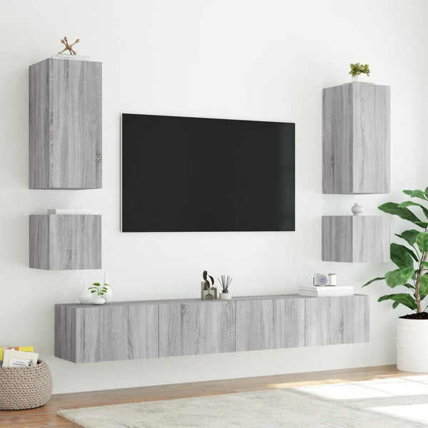 Harmaa tv-seinäkaapit led-valoilla Genutu 40,5x35x40cm (2 kpl sonoma)