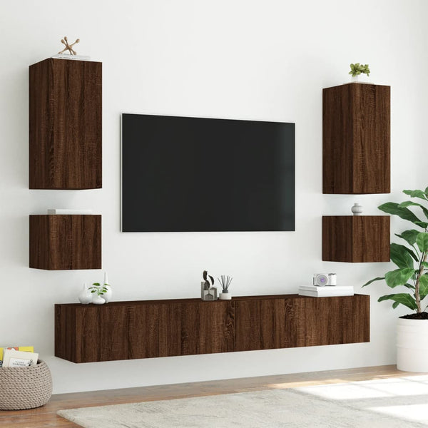 Ruskea tammi tv-seinäkaapit Genutu 40,5x35x40cm (led-valoilla 2 kpl)