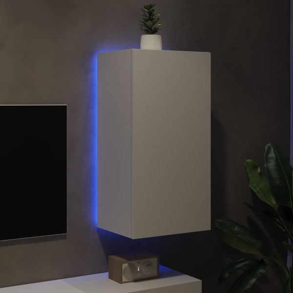 Weißer TV-Wandschrank Genutu 40,5x35x80cm (mit LED-Beleuchtung)