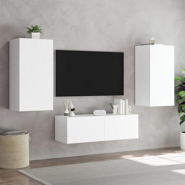 Weißer TV-Wandschrank Genutu 40,5x35x80cm (mit LED-Beleuchtung)