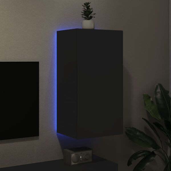Musta tv-seinäkaappi Genutu 40,5x35x80cm (led-valoilla)
