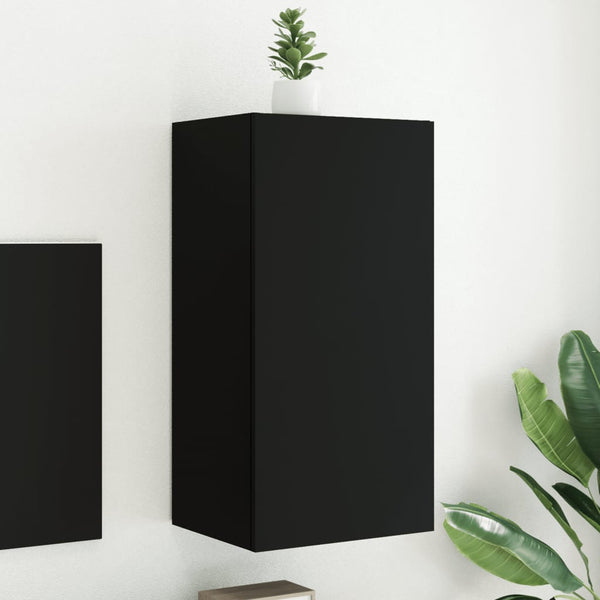 Musta tv-seinäkaappi Genutu 40,5x35x80cm (led-valoilla)