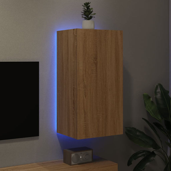 Sonoma-tammi tv-seinäkaappi Genutu 40,5x35x80cm (led-valoilla)