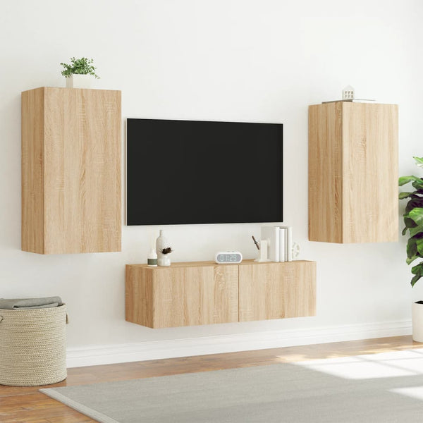 Sonoma-tammi tv-seinäkaappi Genutu 40,5x35x80cm (led-valoilla)