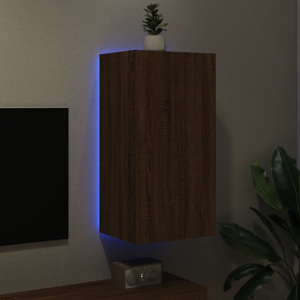 Ruskea tammi tv-seinäkaappi Genutu 40,5x35x80cm (led-valoilla)