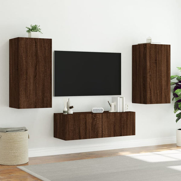 Ruskea tammi tv-seinäkaappi Genutu 40,5x35x80cm (led-valoilla)