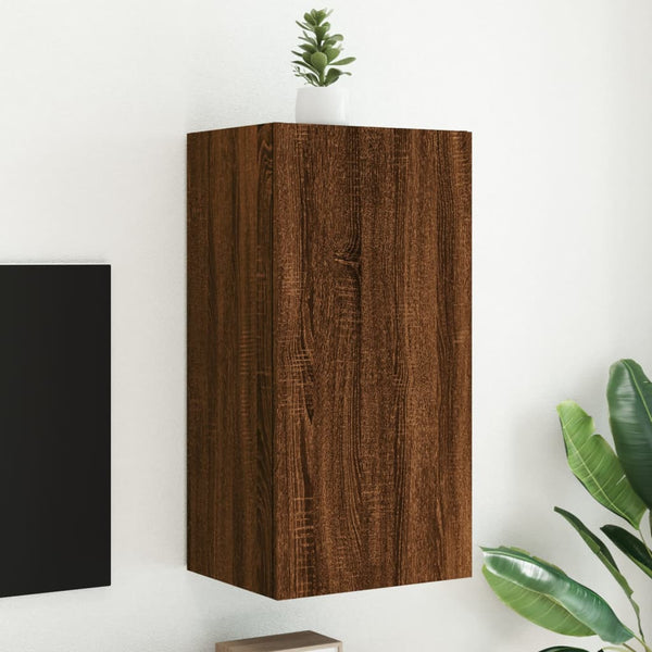 Ruskea tammi tv-seinäkaappi Genutu 40,5x35x80cm (led-valoilla)