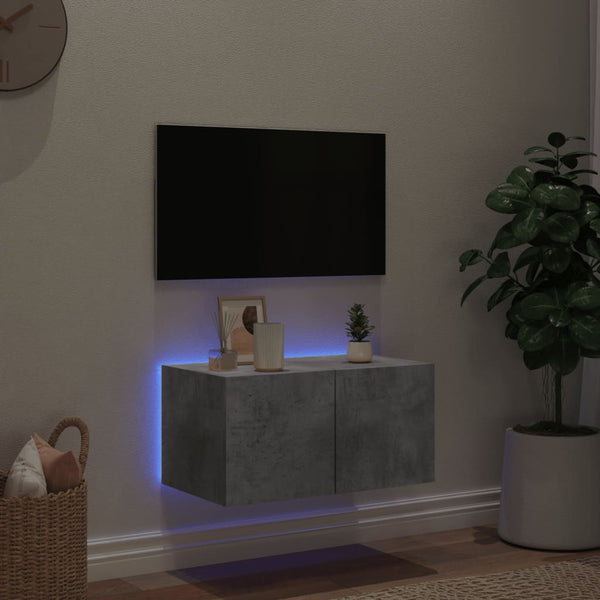 Betoninharmaa tv-seinäkaappi Genutu 60x35x31cm (led-valoilla)