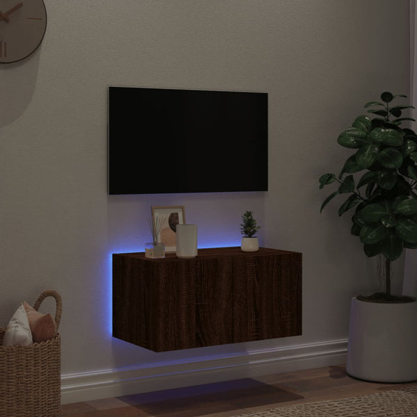 Ruskea tammi tv-seinäkaappi Genutu 60x35x31cm (led-valoilla)