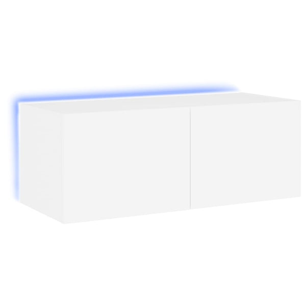 Valkoinen tv-seinäkaappi Genutu 80x35x31cm (led-valoilla)