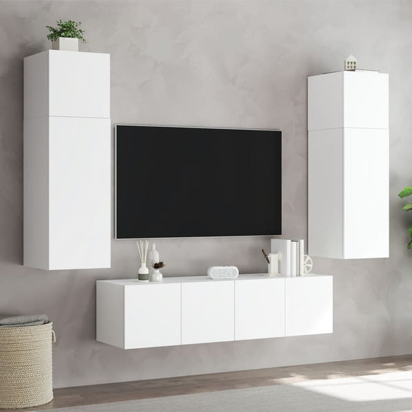 Valkoinen tv-seinäkaappi Genutu 80x35x31cm (led-valoilla)