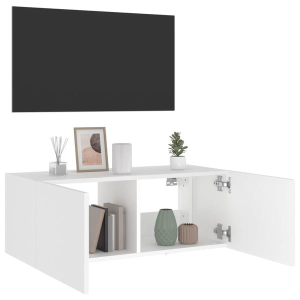 Valkoinen tv-seinäkaappi Genutu 80x35x31cm (led-valoilla)