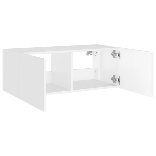 Valkoinen tv-seinäkaappi Genutu 80x35x31cm (led-valoilla)