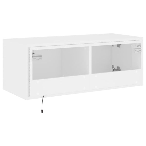 Valkoinen tv-seinäkaappi Genutu 80x35x31cm (led-valoilla)