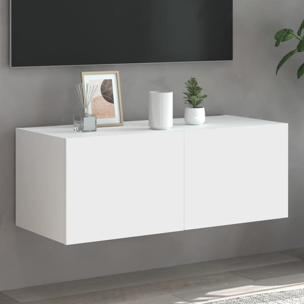 Valkoinen tv-seinäkaappi Genutu 80x35x31cm (led-valoilla)